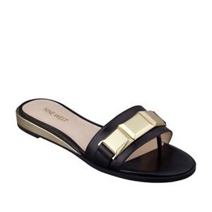 Nine West Black & Gold Detail Sandal Slides
